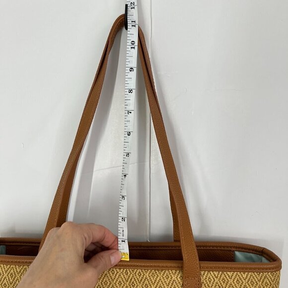 Thirty-One Little Dreamer Natural Straw Light Blue Middle Stripe Summer Tote Bag - Picture 12 of 15